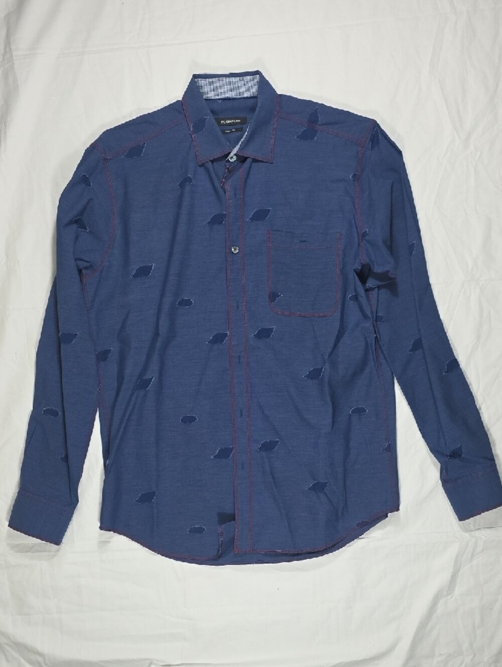 Bugatchi Navy Blue Long-Sleeve Button-Down Shirt with Subtle Patch Motif - Picture 2 of 7